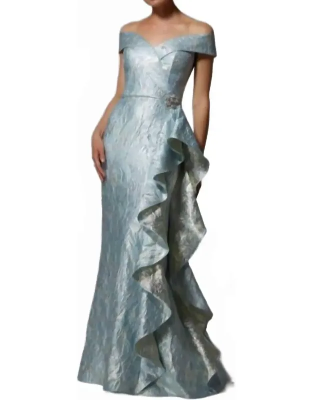 Off-the-shoulder Neck Metallic Dress