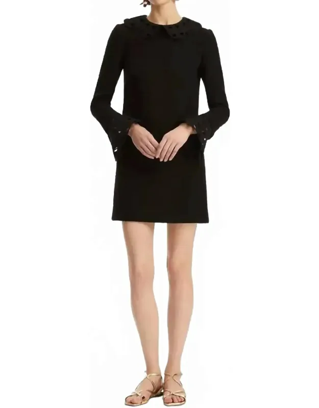 Long Sleeve Cutout Detail Collar Tweed Dress
