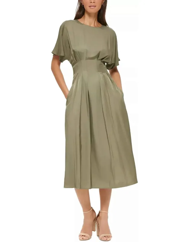 Satin Blouson Midi Dress