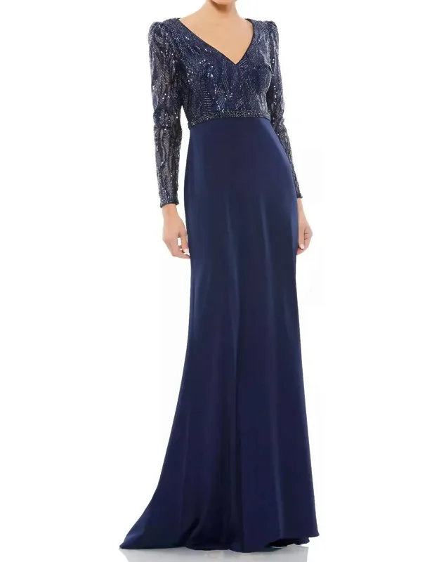 Embellished Long Sleeve Bodice Column Dress
