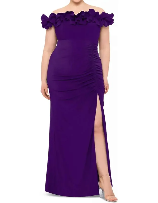 Ruffled Off-the-shoulder Long Sheath Dress