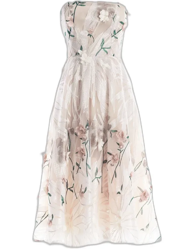 Floral-embroidered Midi Dress