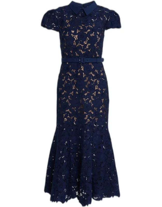 Lace Belted Midi Dress