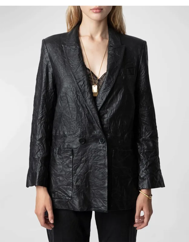 Crinkled Leather Blazer