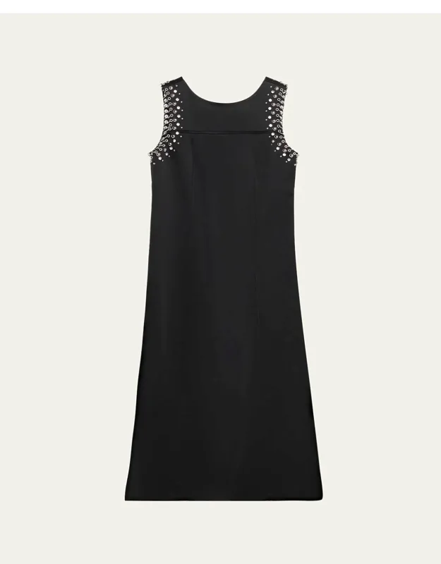 Studded Satin Midi Dress