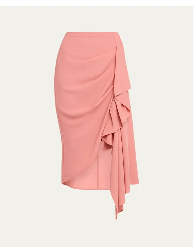 Draped Fluid Wool Midi Pencil Skirt