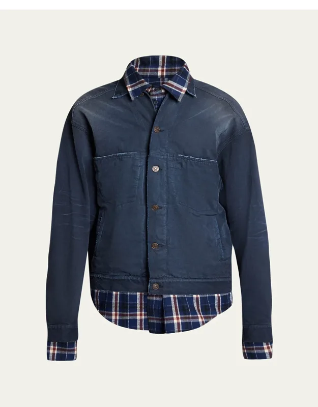Patched Denim Mixed-media Shirt Jacket
