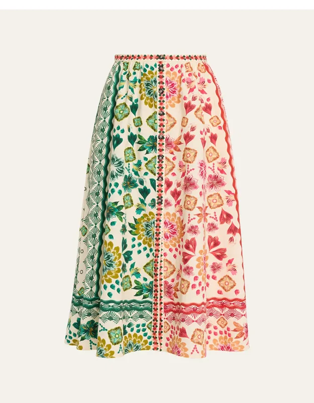 Printed Button-front Skirt