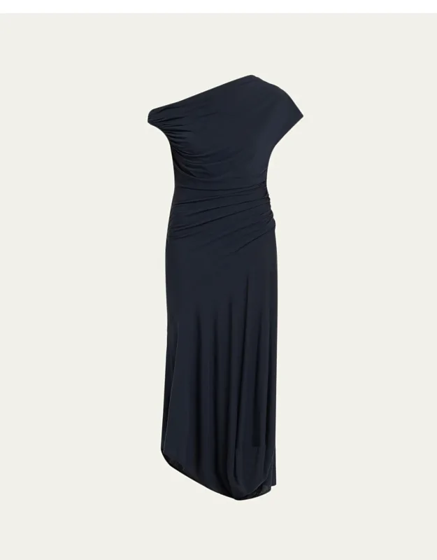 Ruched Asymmetric Jersey Dress