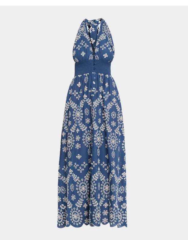 Floral Embroidered Halter Maxi Dress