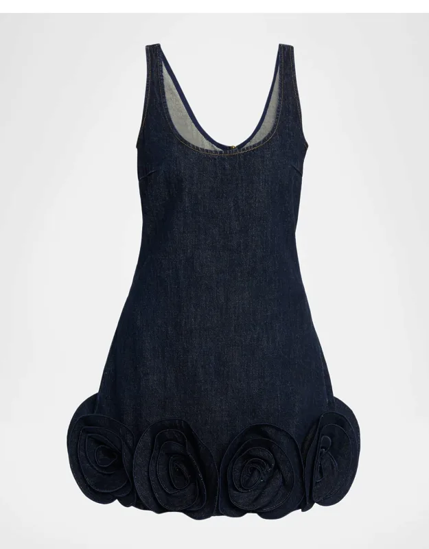 Denim 3d Flower Mini Dress
