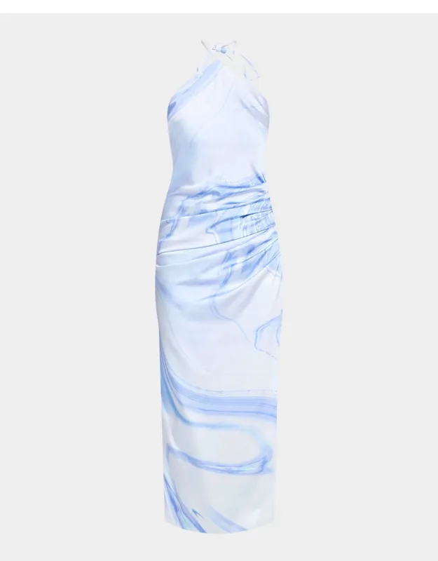 Oil Spill-print Satin Halter Midi Dress