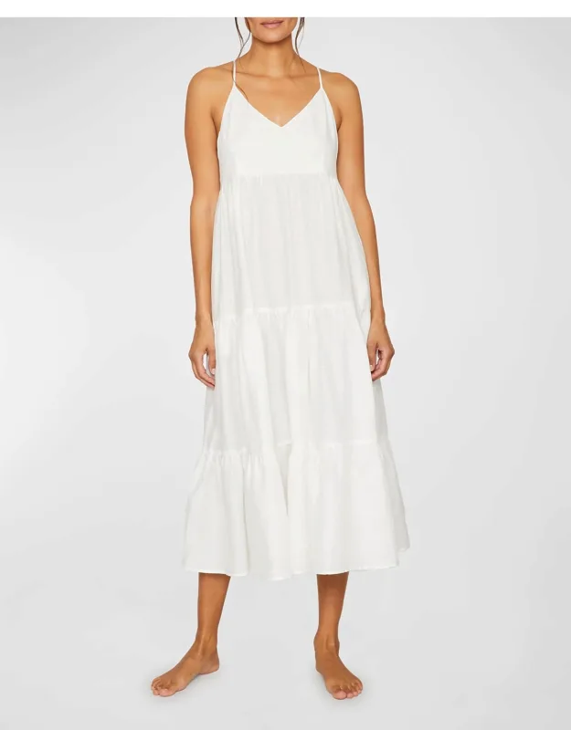 Sleeveless Tiered Linen Midi Dress