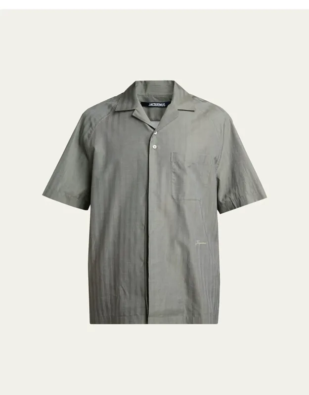 Cotton Herringbone Short-sleeve Shirt