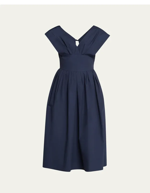 Pleated Taffeta Midi Dress
