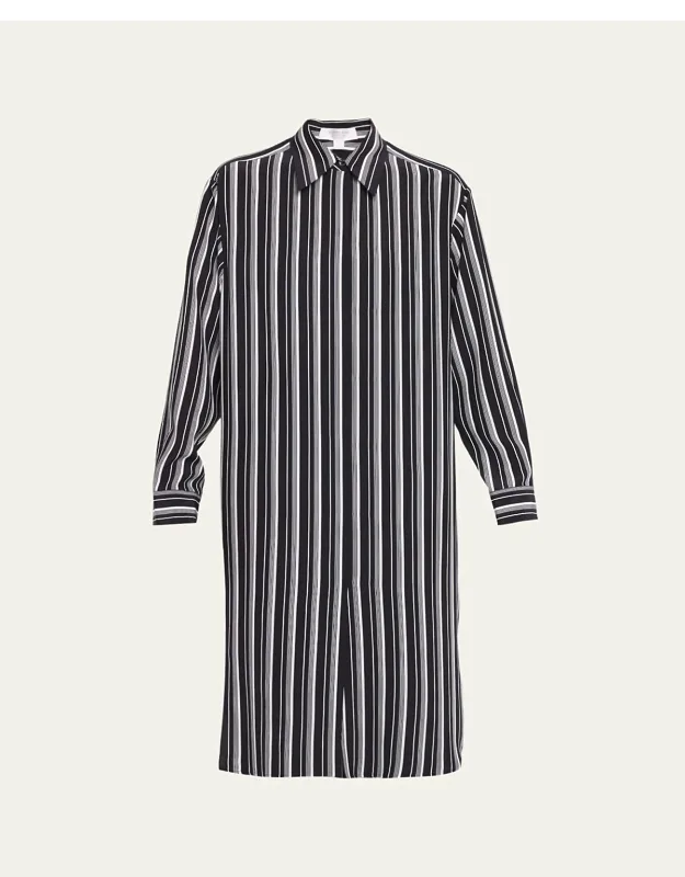 Striped Silk Long-sleeve Midi Shirtdress