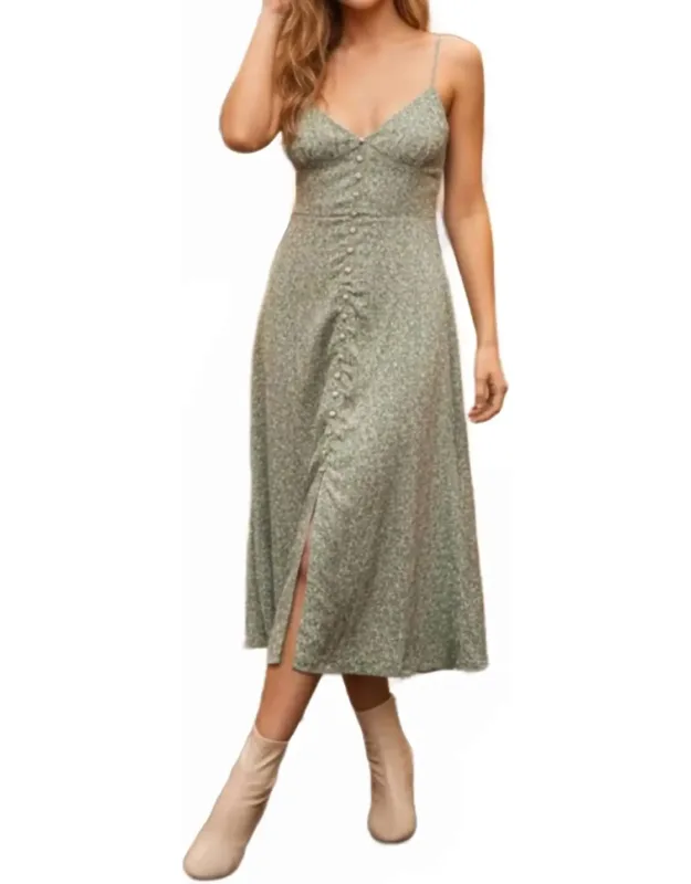 V-neck Button Down Midi Dress