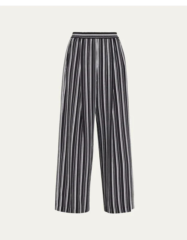Striped Silk Pleated Wide-leg Pajama Pants