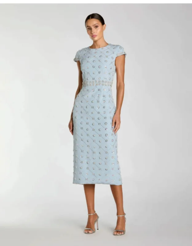 Hand Embellished High Neck Midi Dress