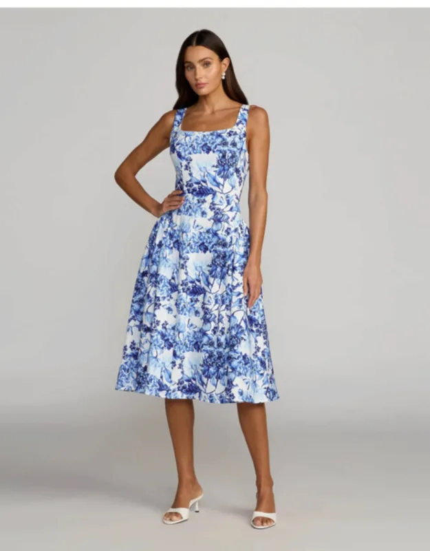 Sleeveless Floral A-line Midi Dress