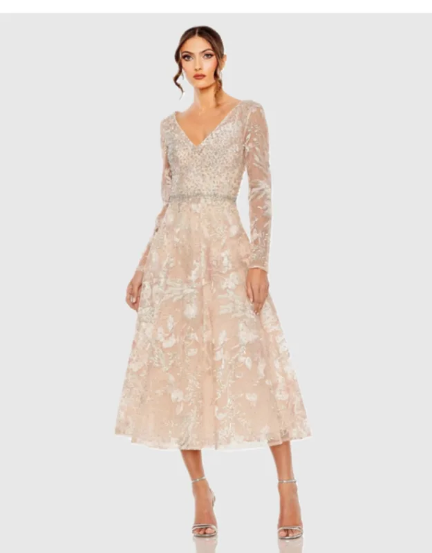 Embroidered Long Sleeve Midi Dress