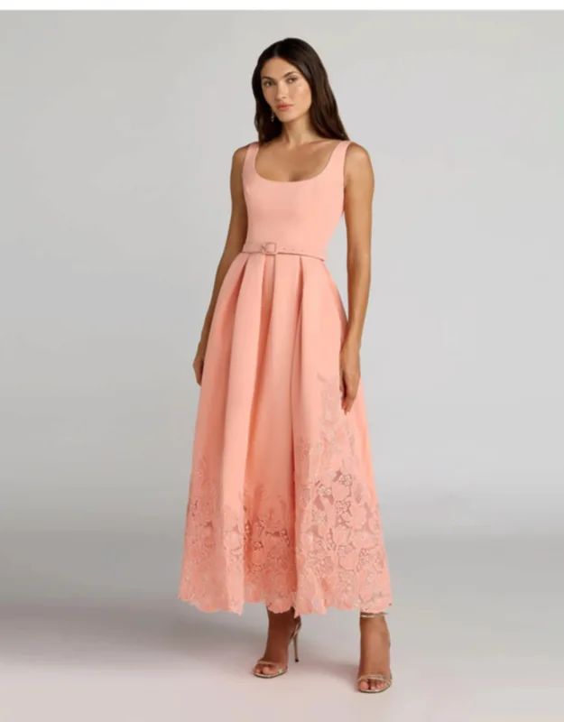 Lace Hem Belted Midi Dress