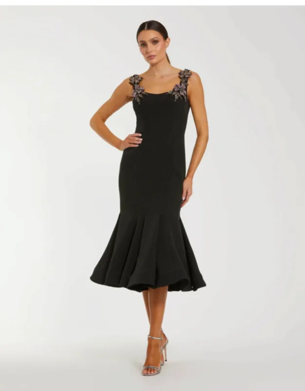 Sleeveless Midi Dress With Floral Embellishments