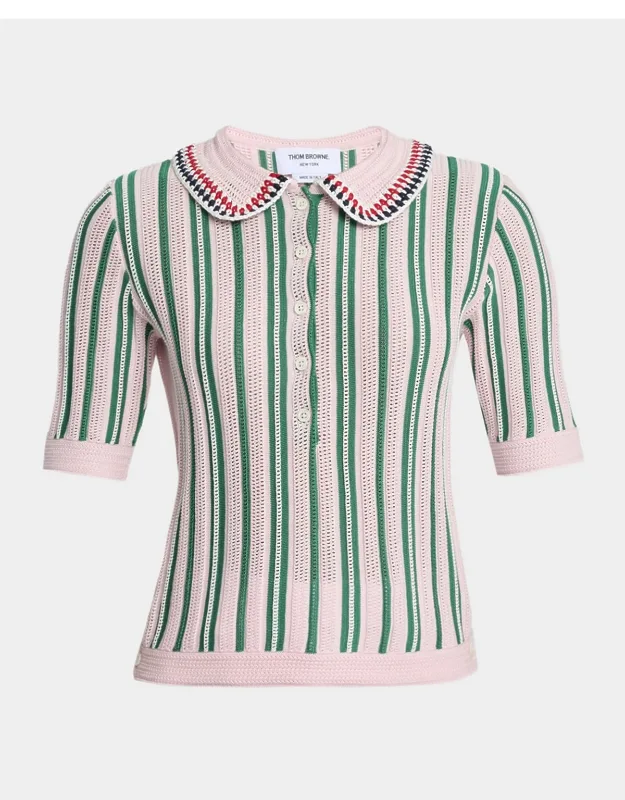 Striped Crochet Polo Shirt