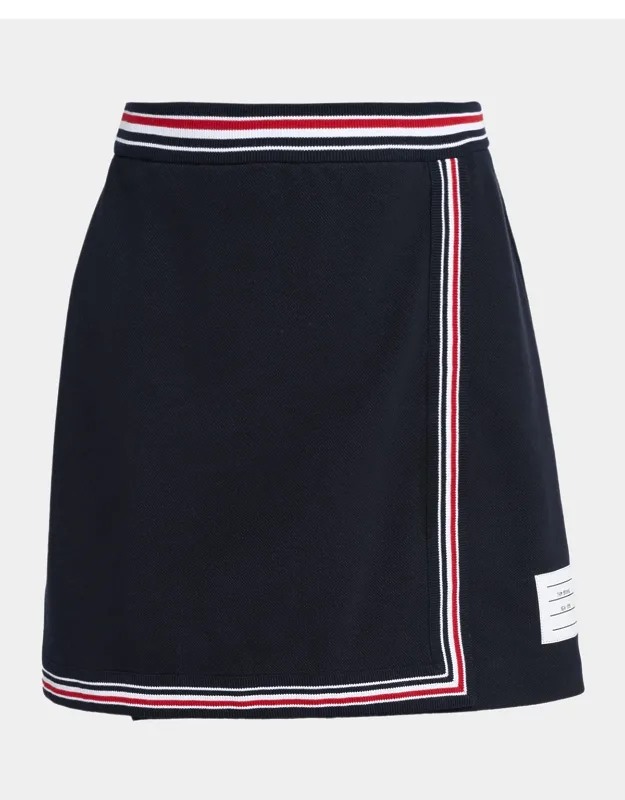 Striped Cotton Pique Mini Wrap Skirt