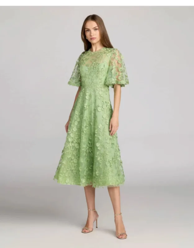 Flutter Sleeve Embroidered Midi Dress
