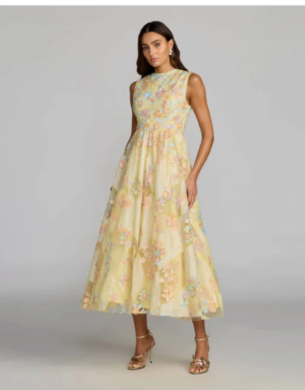 Sleeveless Embroidered A-line Midi Dress
