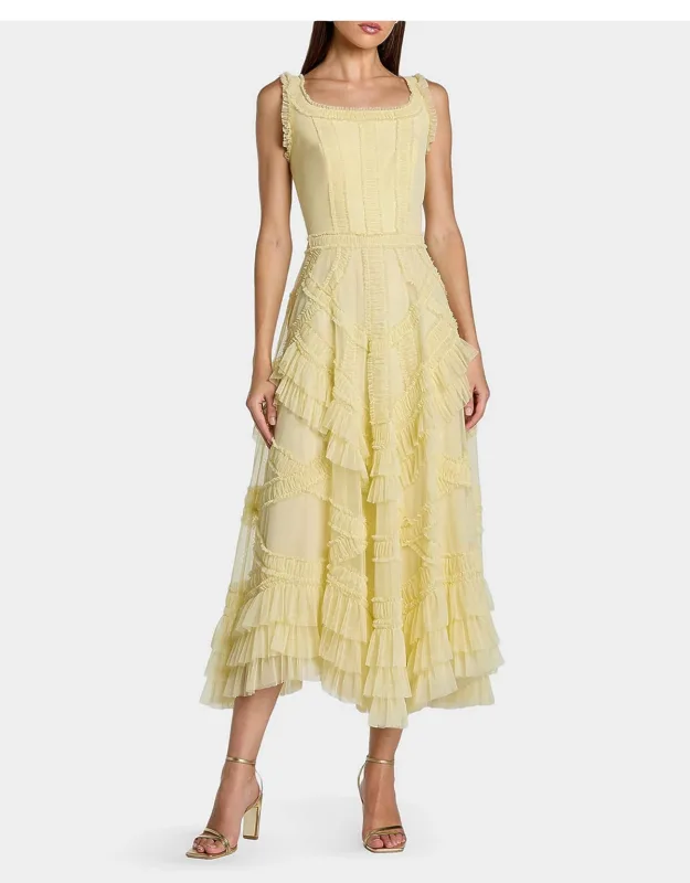 Ruffled Scoopneck Midi-dress