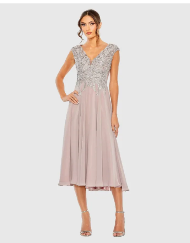 Embroidered Chiffon A-line Midi Dress
