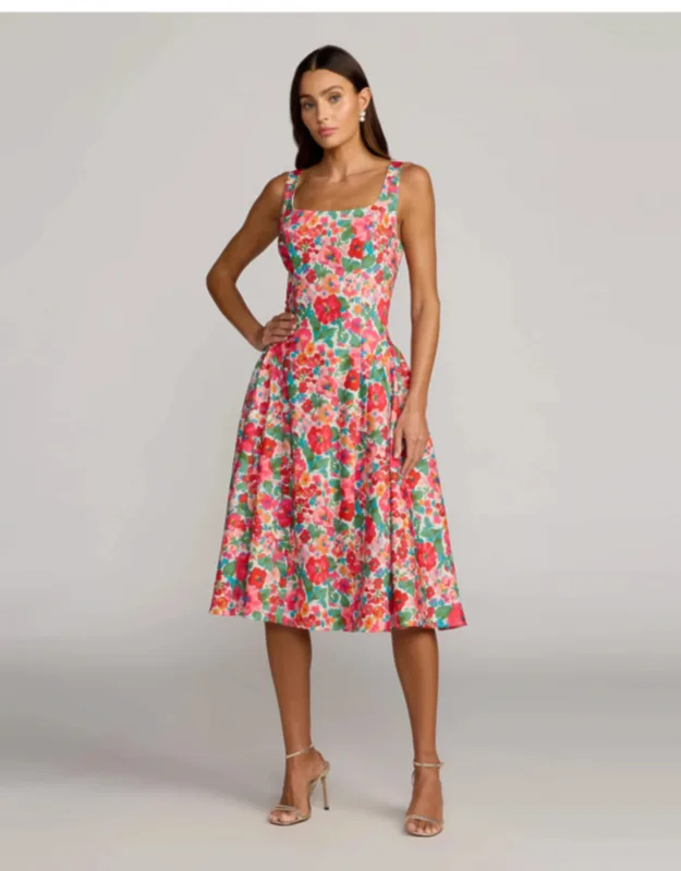Multicolor Sleeveless Floral A-line Midi Dress