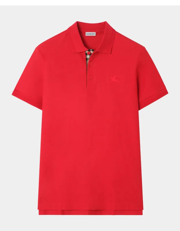 Slim Fit Check-placket Pique Polo Shirt With Ribbed Collar And Vented Sides