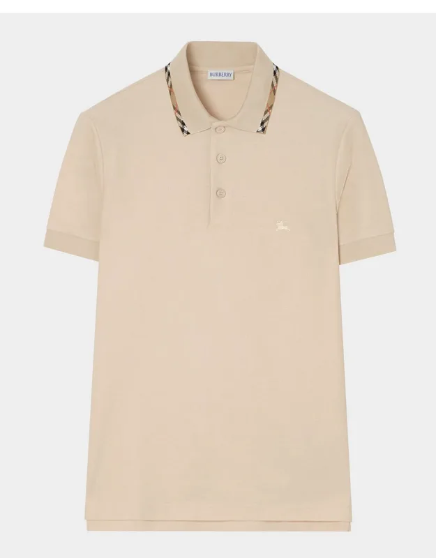 Slim Fit Check-placket Pique Polo Shirt With Ribbed Collar And Vented Sides