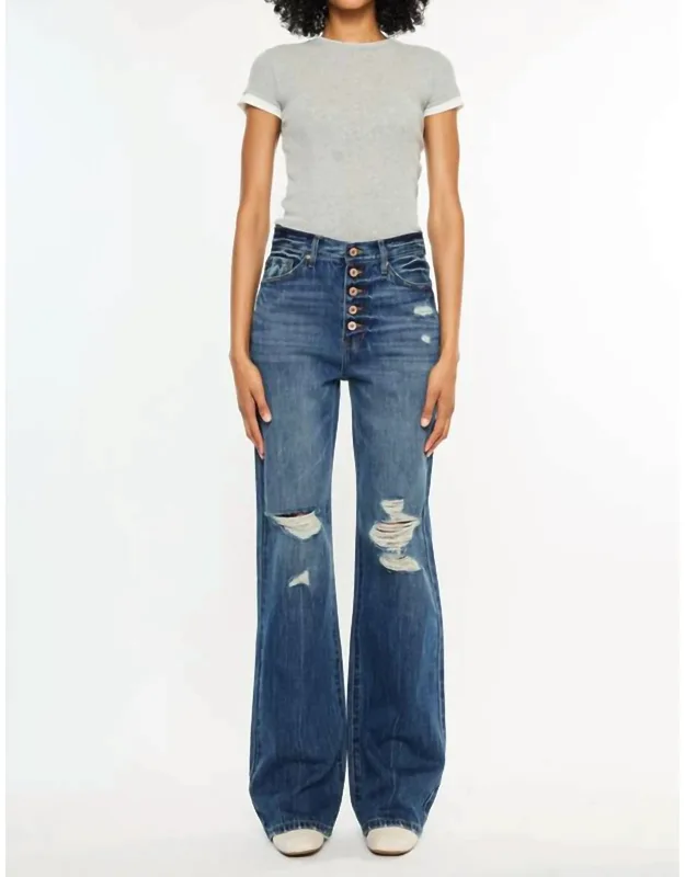 Ultra High Rise Exposed Button 90's Flare Jeans