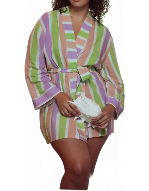 Robe With Pockets In Painted Stripe