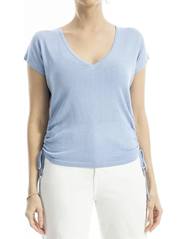 Ruched Cap Sleeve Linen-blend Sweater