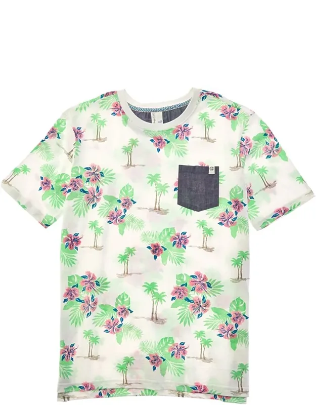Russ T-shirt - Floral Design, Ribbed Trim, Crewneck