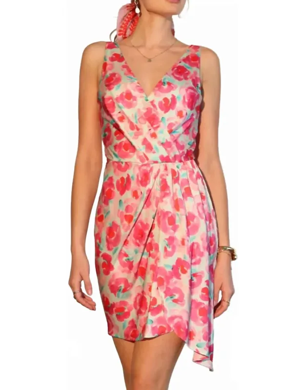 Surplice Floral Drape Dress