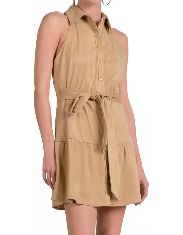 Faux Suede Halter Mini Dress