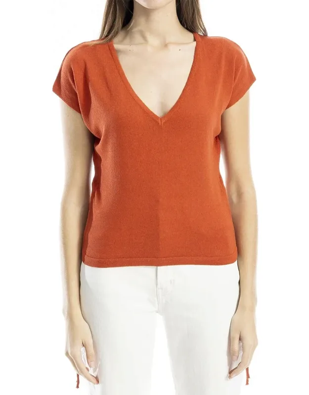 Ruched Cap Sleeve Linen-blend Sweater