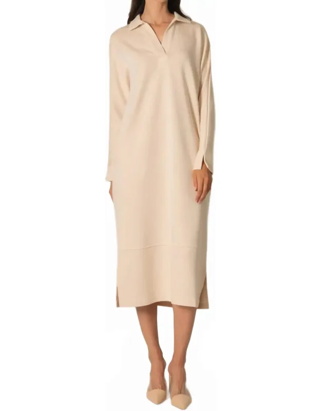 Modal Collared Long Sleeve Midi Dress