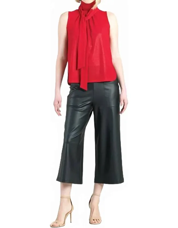Sleeveless Mock Neck Blouse With Neck Bow Tie