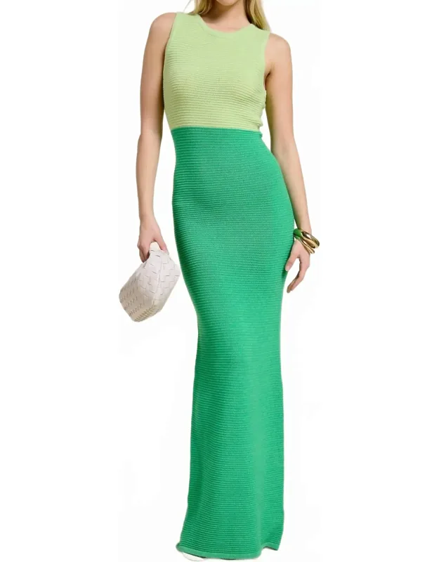 Ribbed Knit Colorblock Maxi Dress