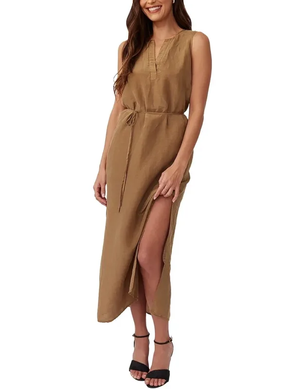 Sleeveless Belted Linen-blend Maxi Dress