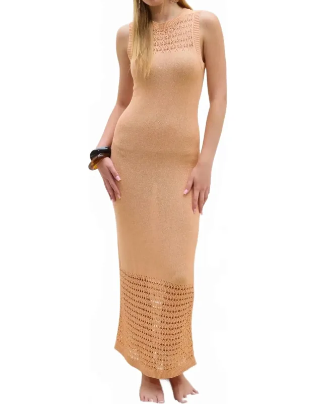 Boho Crochet Macrame Mesh Midi Knit Dress
