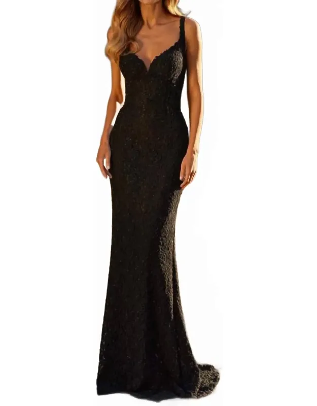 Fitted Lace Overlay Embellished Prom Dress