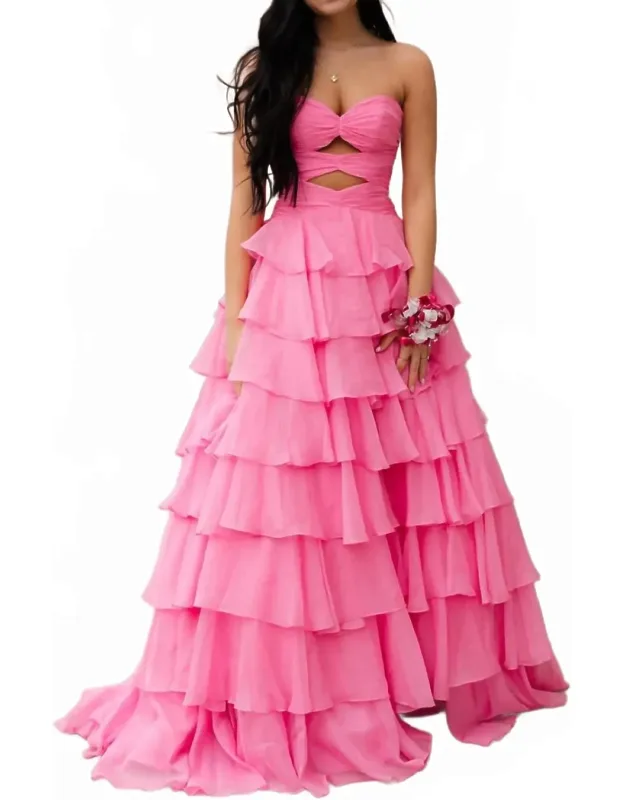 Strapless Fun Tiered Skirt Prom Dress